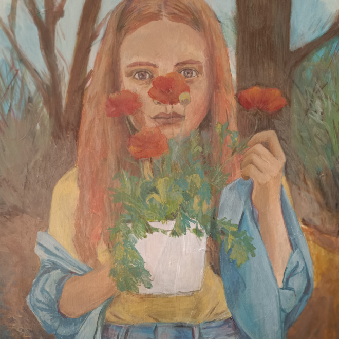 emre audrey ozkan image peintre fille en fleurs carré
